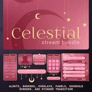 Pretty Pink Celestial Animated Overlay Stream Package | Moon and Starry Theme