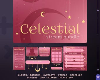 Pretty Pink Celestial Animated Overlay Stream Package | Moon and Starry Theme