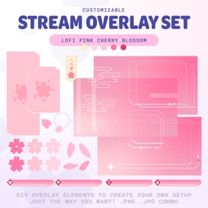 Pink Lofi Sakura Cherry Blossom Stream Overlay Set (DIY)