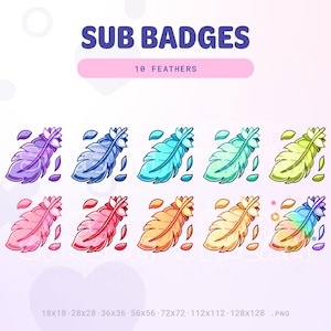 Feather Twitch Sub Badges | Colorful Bit Badges | Channel Point Icons | Cute Magical Feathers | Fluffy Emotes | Discord | YouTube | Twitch