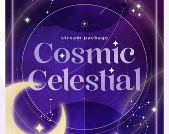 Animated Cosmic Celestial Twitch Overlay Package: Purple Galaxy Stars