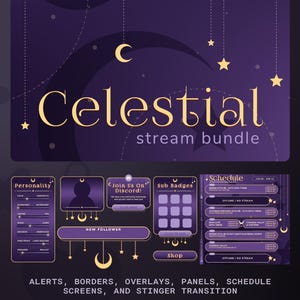 Dark Moon Celestial Twitch Overlay Package, Starry Night Sky, Dreamy Midnight Stars, Minimal Celestial, Cloudy Sky, Goth Moon, Outer Space