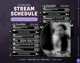 Programa de transmisión celestial personalizable clásico en blanco y negro / 2 plantillas / archivos .PSD