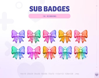 Coquette Ribbon Twitch Sub Badges: Gradient Bow Emotes (Digital Download)