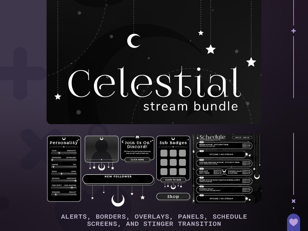Black and White Celestial Twitch Overlay Package: Animated Stream ...