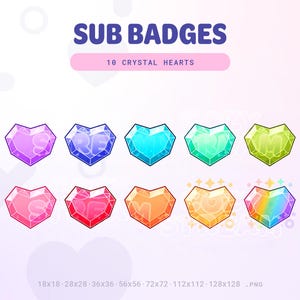 Shiny Crystal Heart Twitch Sub Badges | Colorful Bit Badges | Channel Point Icons | Cute Jeweled Heart | Emotes | Discord | YouTube | Twitch