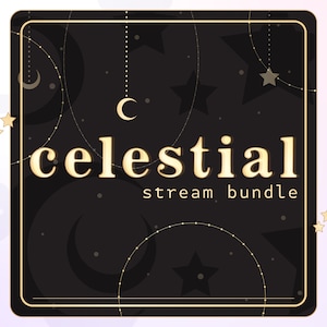 Rich Black and Gold Celestial Twitch Overlay Package, Starry Night Sky, Dreamy Midnight Stars, Minimal Celestial, Cloudy Sky, Goth Moon
