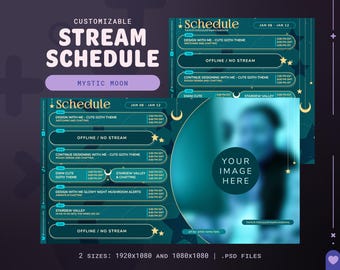 Mystic Moon Customizable Celestial Stream Schedule | 2 Templates | .PSD Files