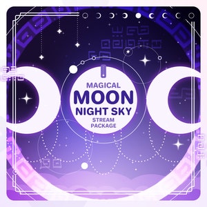 Magical Moon Night Sky Celestial Twitch Overlay Package, Starry Night Sky, Dreamy Midnight Stars, Minimal Celestial, Cloudy Sky, Goth Moon