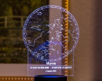 Star Map Night Light | Personalized with Day of your choice | Gift for newborn, weddings, valentines, birthdays, engagement | Sky Chart