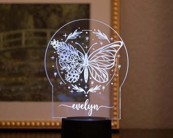 LED Night Light | Personalized with with name | Gift for newborn, valentines, birthdays | LED butterfly Lamp|Kids room night light