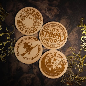 Halloween themed Coasters | Set of 4 | Engraved on Wood