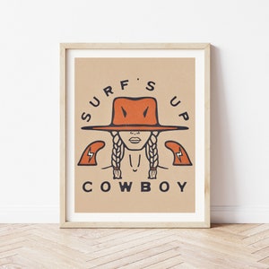 Surf's Up Cowboy || Art Print || Surf Art || Vintage Inspired Art || Boho Art Print || Cowboy Art