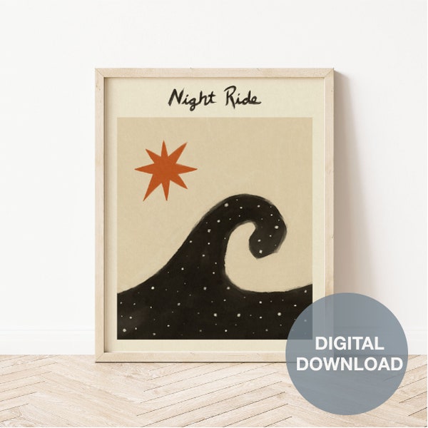 Night Ride || Digital Download || Art Print || Surf Art || Vintage Inspired Art || Boho Art Print || Surf Decor