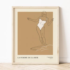 La Femme de la Mer || Kunstdruck || Surfen Kunst || Vintage inspirierte Kunst || Boho Kunstdruck || Trendige Strand Dekoration