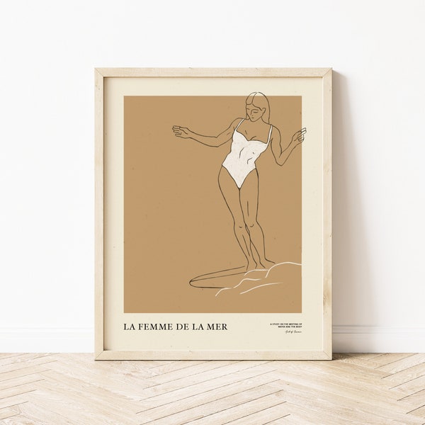 La Femme de la Mer || Art Print || Surf Art || Vintage Inspired Art || Boho Art Print || Surf Decor
