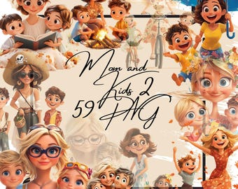 Clipart de Dia das Mães PNG: Mãe, Crianças, Família (Download Instantâneo)