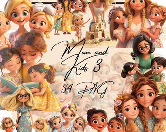 Clipart de Dia das Mães: Mãe, Filhos e Família PNG Gráficos (Download Instantâneo)