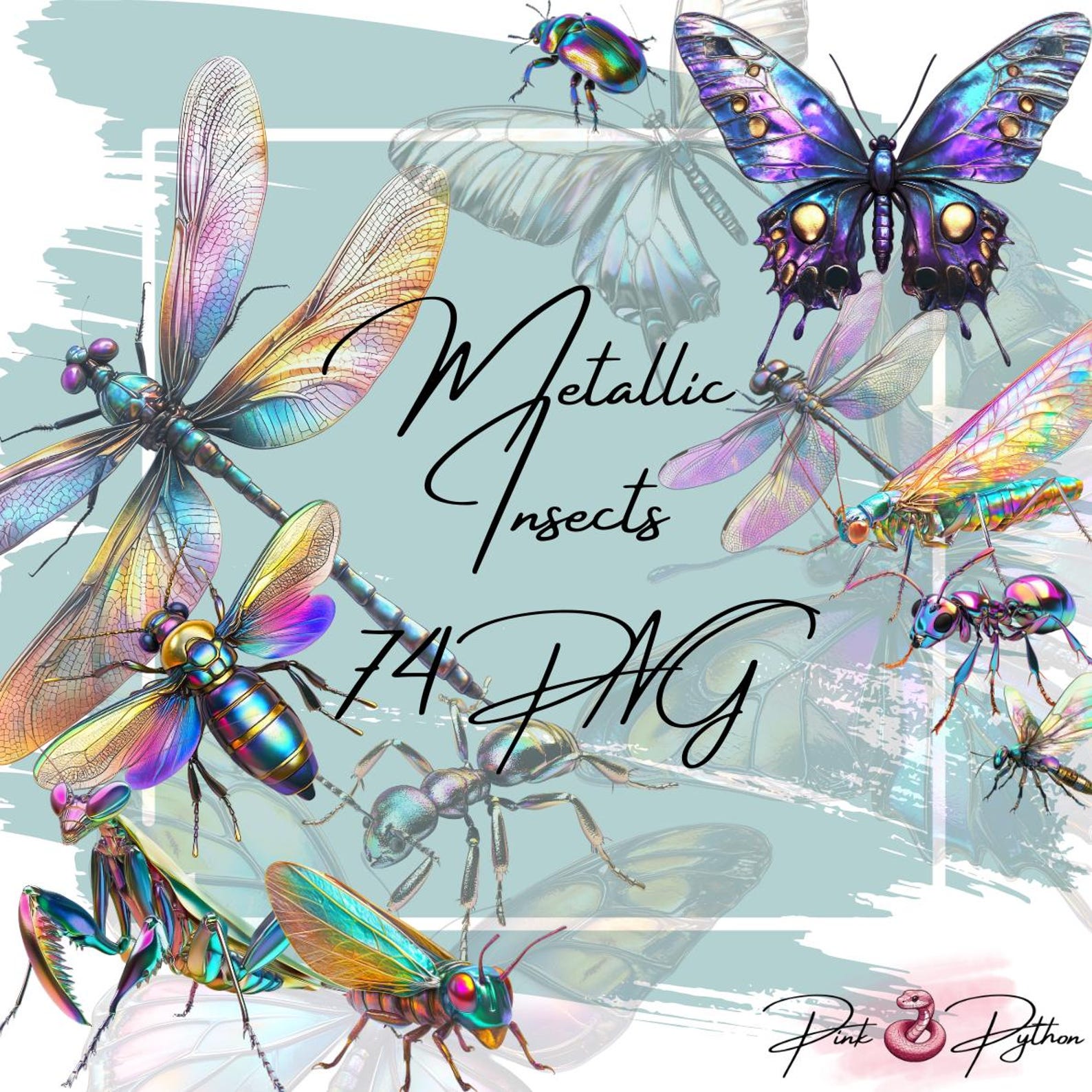 Metallic Insects Clipart: Colorful Bugs, Beetles (digital Download, 74 ...