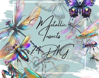 Clipart de Insetos Metálicos: Insetos Coloridos, Besouros (Download Digital, 74 PNGs)