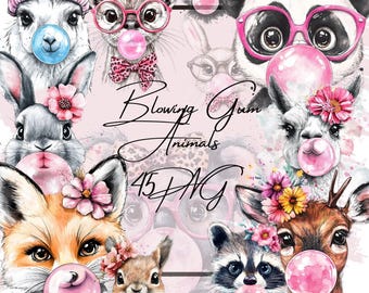 Clipart de animais de chiclete: designs PNG de animais de estimação estilosos (download instantâneo)