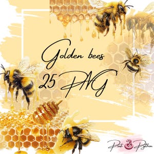 Fluffy Bumble Bee Clipart: Diamond Golden Honeycomb (PNG Digital Download 4096x4096px)