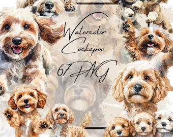 Clipart de Cockapoo em aquarela: Design de camiseta para amantes de cães (download digital em PNG 4096x4096px 300DPI)