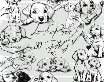 Line Art Puppy Clipart Bundle: Black and White Dog PNGs (Digital Download)