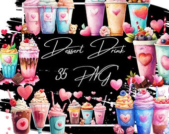 Clipart de sobremesa em aquarela: sorvete, chantilly (download digital em PNG)