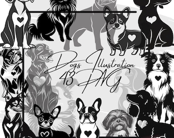 Clipart de raça de cachorro, arte em preto e branco (download digital)