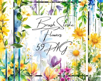 Brush Stroke Flower Clipart: Spring Floral PNGs (Instant Download)