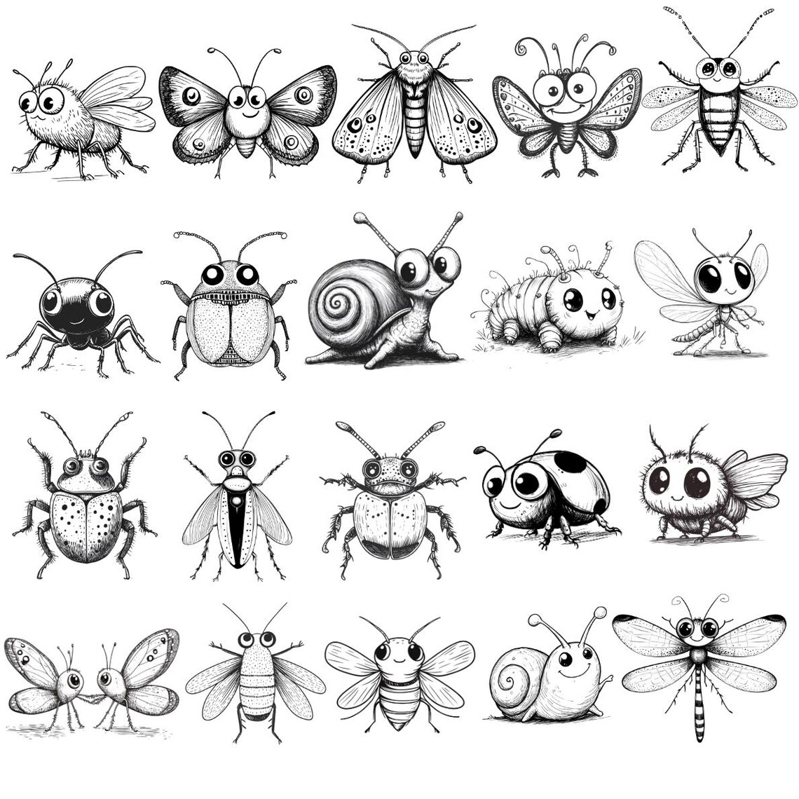 Line Art Insects Clipart Bundle: Doodle Bugs PNG (digital Download) - Etsy