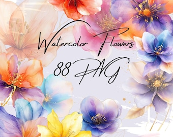 Clipart de flores em aquarela: pétalas florais abstratas PNG (download instantâneo 4096x4096px)