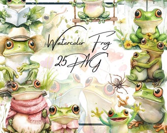 Clipart de sapo em aquarela: animação de livro infantil (download digital, arquivos PNG 4096x4096)