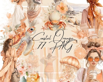 Watercolor Coastal Clipart: Seashells, Crabs, Coral (Digital Download)