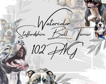 Clipart de Staffordshire Bull Terrier em aquarela: Raça de cachorro PNG (download digital)