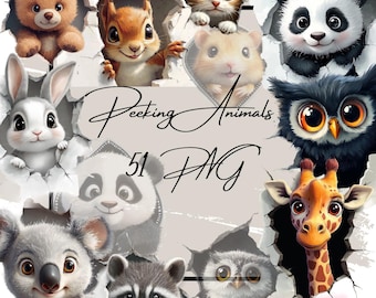 Funny Peeking Animals Clipart: Quirky Pets PNG (Digital Download, 4096x4096 px )