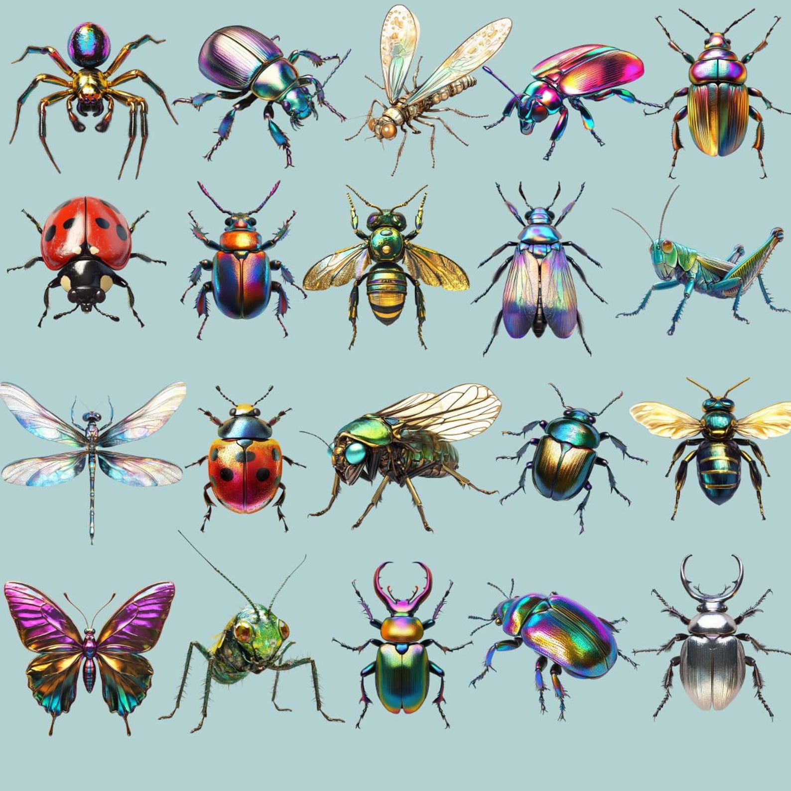 Metallic Insects Clipart: Colorful Bugs, Beetles (digital Download, 74 ...