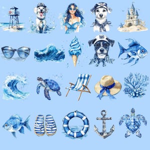 Watercolor Summer Clipart Bundle: Beach & Nautical Art (digital ...