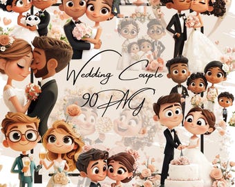 Clipart de casal de noivos: gráficos PNG de noivos (uso comercial, download digital, 4096x4096 px)