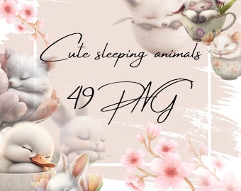 Clipart de animais dormindo, imagens PNG para chá de bebê (49 arquivos)