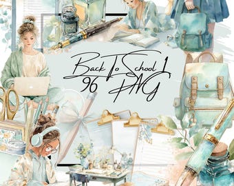 Pacote de clipart de volta às aulas em aquarela: outono pastel PNG (download digital)