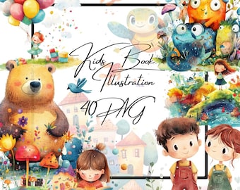 Clipart de conto de fadas em aquarela: ilustração de livro infantil PNG (download digital)