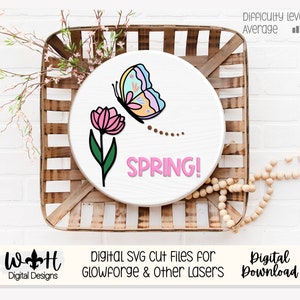 Spring Tulip Butterfly Bumble Bee Dragonfly Door Hanger - Floral Sign Making and DIY Kits - Cut File For Glowforge Laser - Digital SVG File