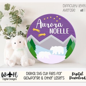 Polar Bear At Night Seasonal Door Hanger - Mountain Theme Sign For Baby Nursery - Files for Sign Making - Digital SVG Cut File For Glowforge