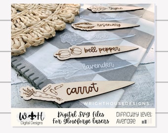 Herb and Vegetable Garden Stakes Bundle - Plant and Seed Cultivation - Garden Markers - Cut File For Glowforge Laser - Digital SVG File