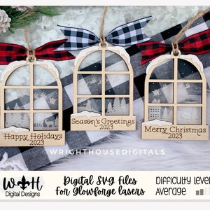 Santa&#39;s Winter Scene Layered Window Ornament Set - Engraved Personalized Christmas Ornaments - Cut File For Glowforge - Digital SVG File