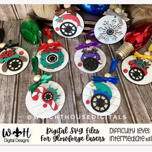 Christmas Santa Cam Shutter Variety Bundle - Handdrawn Single Line Round Ornament Set - Cut File For Glowforge Lasers - Digital SVG File