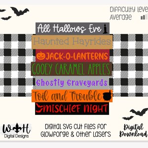 All Hallows Eve Halloween Bucket List Stacked Sign - Seasonal Wall Decor and DIY Kits - Cut File For Glowforge Lasers - Digital SVG File