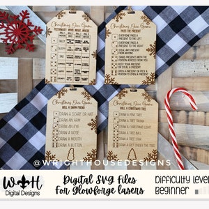 Christmas Dice Game Tags Set 1 - Laser Engraved Stocking Stuffer Gifts - Pass The Present - Cut File For Glowforge Lasers - Digital SVG File